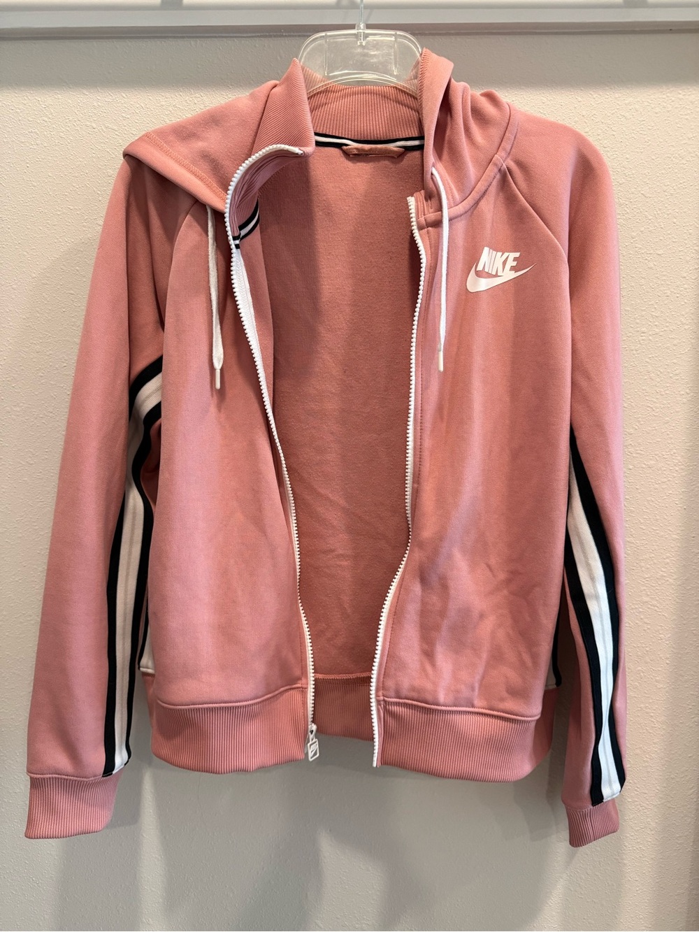 Nike Pink Hooded Jacket with Stripe Sleeves